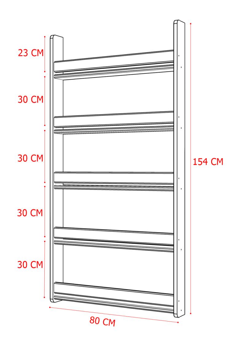 Zeo Wood Design Montessori 5 Raflı Mdf Çocuk Kitaplığı 154*80 cm