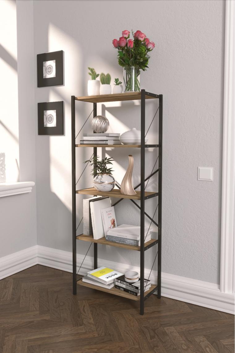 Yelken Metal Mobilya Ceviz Kitaplık 5 Raflı 150  cm