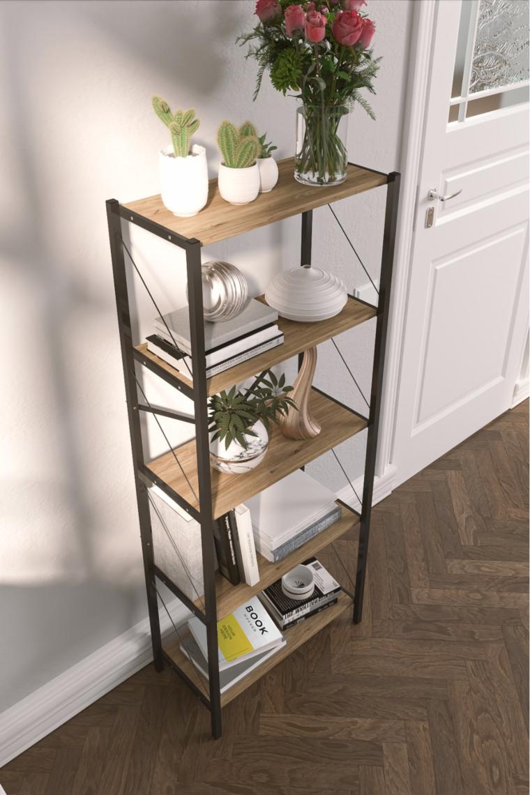 Yelken Metal Mobilya Ceviz Kitaplık 5 Raflı 150  cm