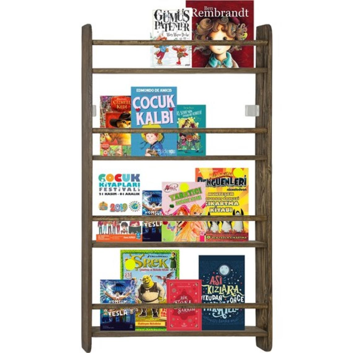 Moccoll Ceviz Çocuk Odası Duvara Monte Montessori Kitaplık 4 Raflı