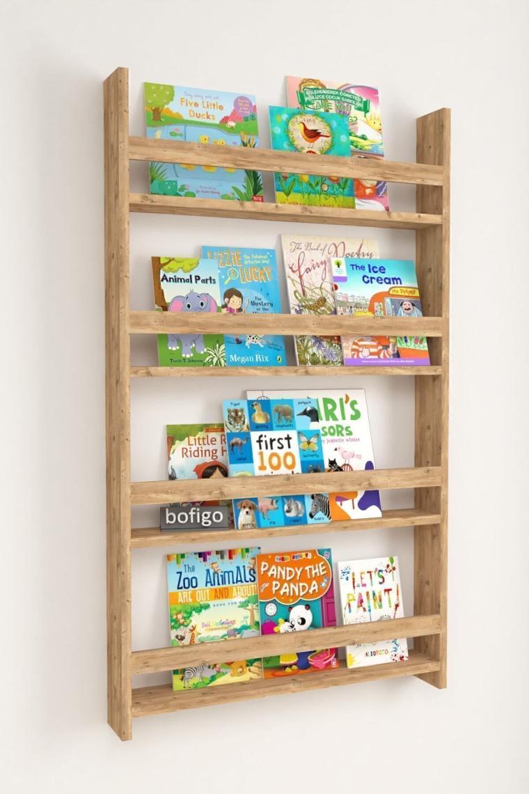4 Raflı 120 X 74 Cm Montessori Kitaplık Eğitici Çocuk Kitaplığı Çam