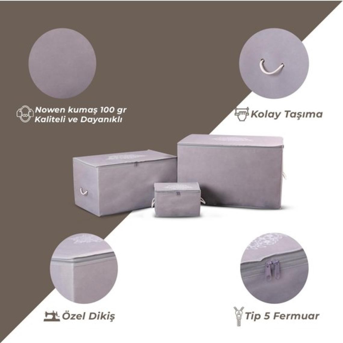 Cuty Home Ok Home Ev Tekstil Baskılı Gri Hurç 3'lü Set
