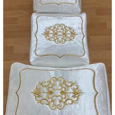 Yarençeyiz Çeyizlik Kadife Gold Sırma Işlemeli 3`lü Krem Bohça Nişan Gelin Damat Hurcu