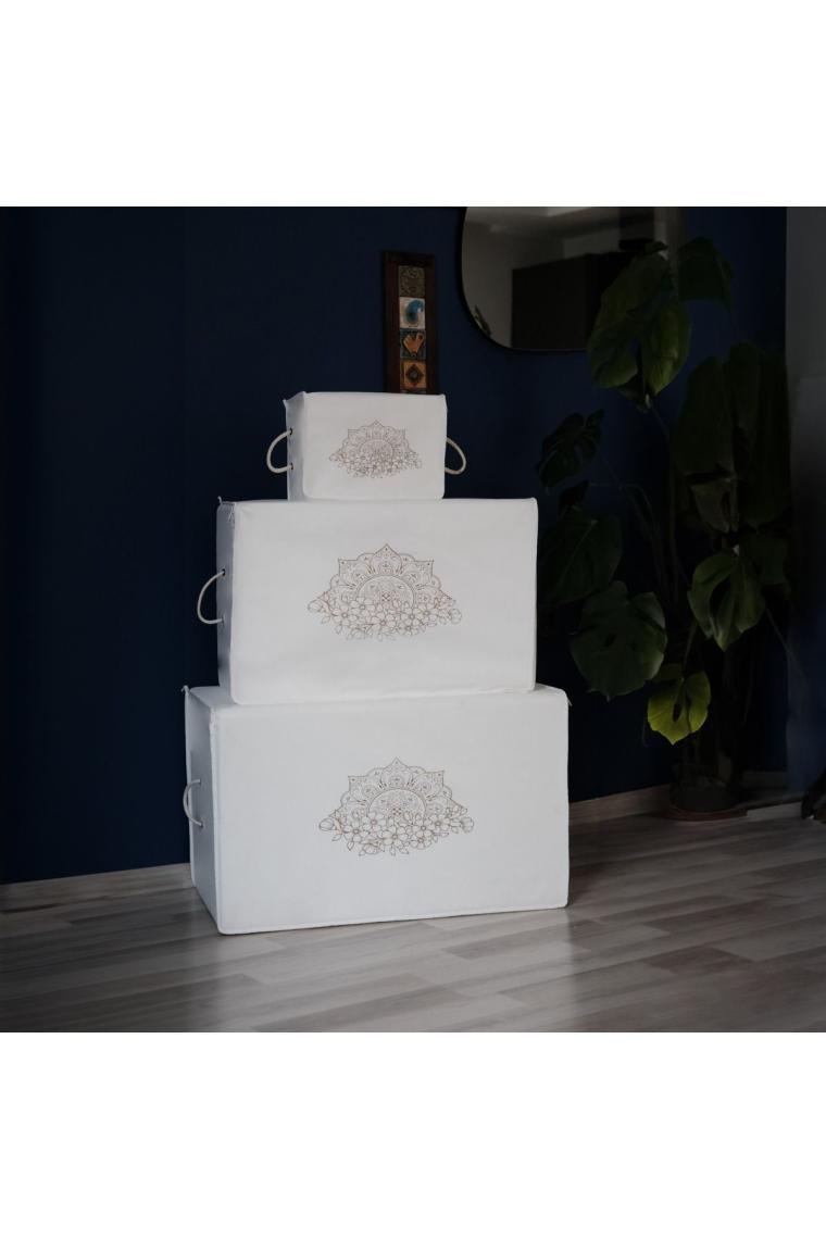 Cuty Home Ok Home Ev Tekstil Baskılı Beyaz Hurç 3'lü Set