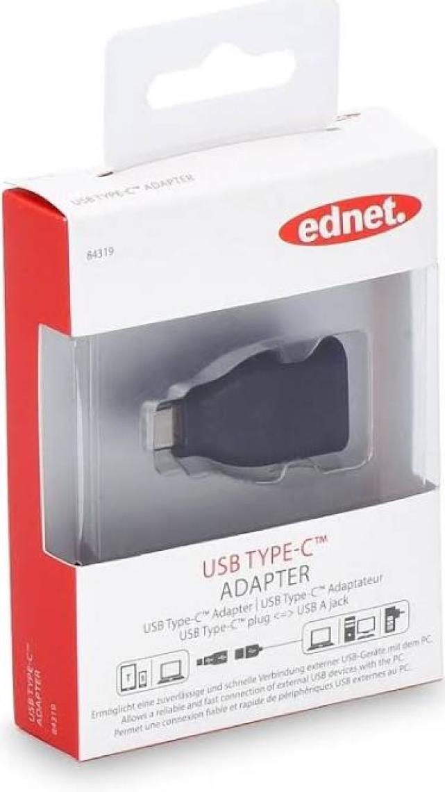 Ednet Usb Tip C Adaptör, Usb Tip C Erkek - Usb Tip A Dişi, , Super-Speed, Zırhsız, Ul, Nikel Kaplama, Siyah Renk