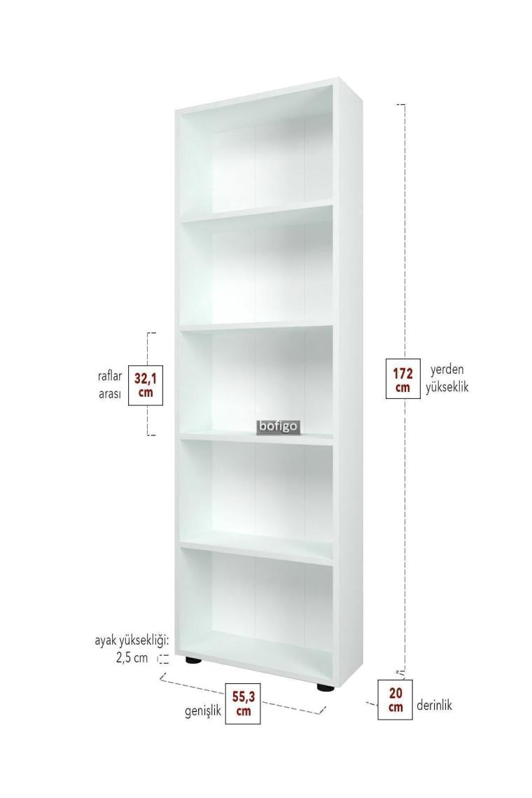Bofigo Dekoratif 5 Raflı Kitaplık Modern Kitaplık Beyaz