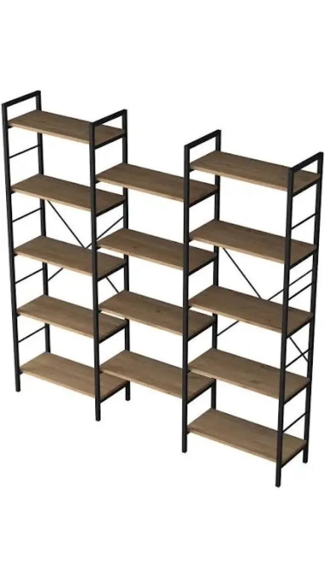 Rani Hc107 Metal 14 Raflı Geniş Kitaplık Ofis Çalışma Odası Çocuk Odası Sepet Ceviz