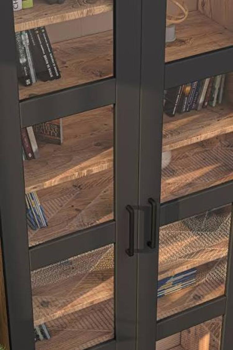 Dekorex KTP211-C-ANTRASIT 2 Cam Kapaklı 6 Raflı Yüksek Kitaplık