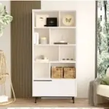 Yurudesign Ocean Kitaplık Raf Metal Ayaklı 176CM Kapaklı Beyaz On4-W
