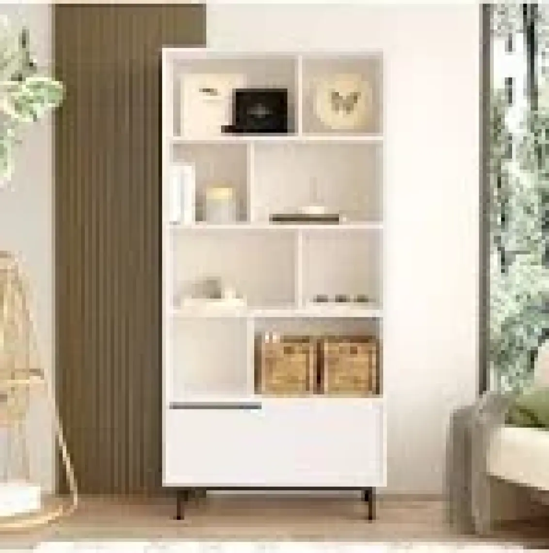 Yurudesign Ocean Kitaplık Raf Metal Ayaklı 176CM Kapaklı Beyaz On4-W