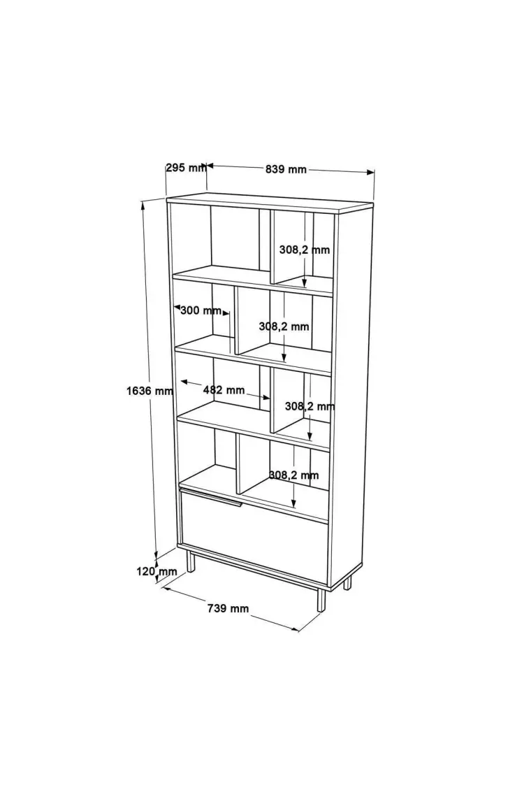 Yurudesign Ocean Kitaplık Raf Metal Ayaklı 176CM Kapaklı Beyaz On4-W