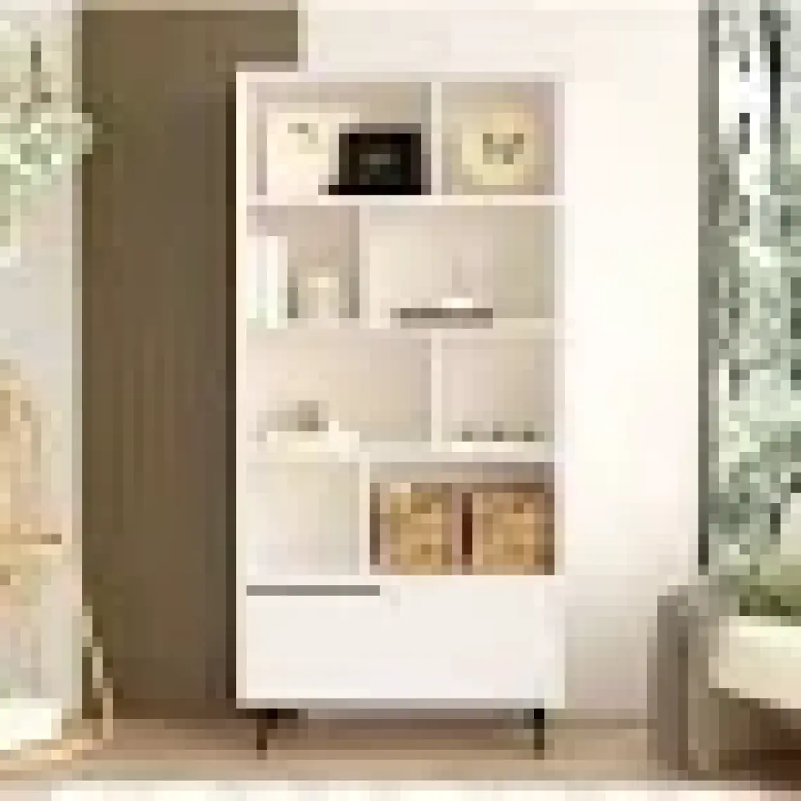 Yurudesign Ocean Kitaplık Raf Metal Ayaklı 176CM Kapaklı Beyaz On4-W