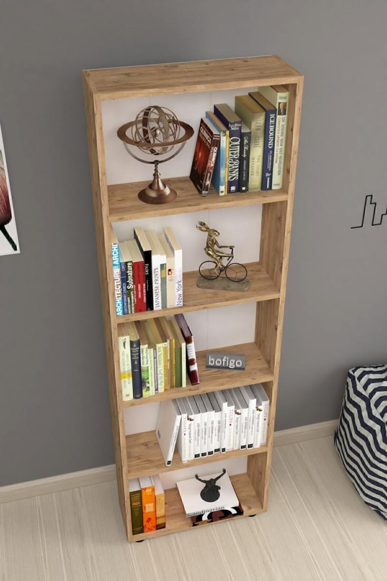 Bofigo Dekoratif 5 Raflı Kitaplık Modern Kitaplık Çam