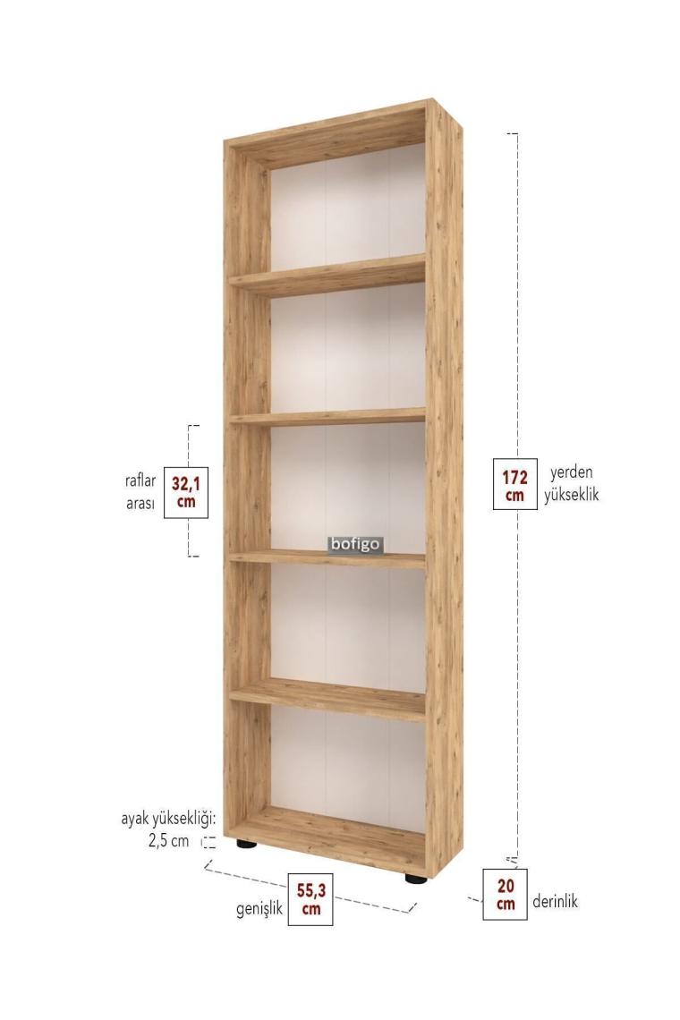 Bofigo Dekoratif 5 Raflı Kitaplık Modern Kitaplık Çam
