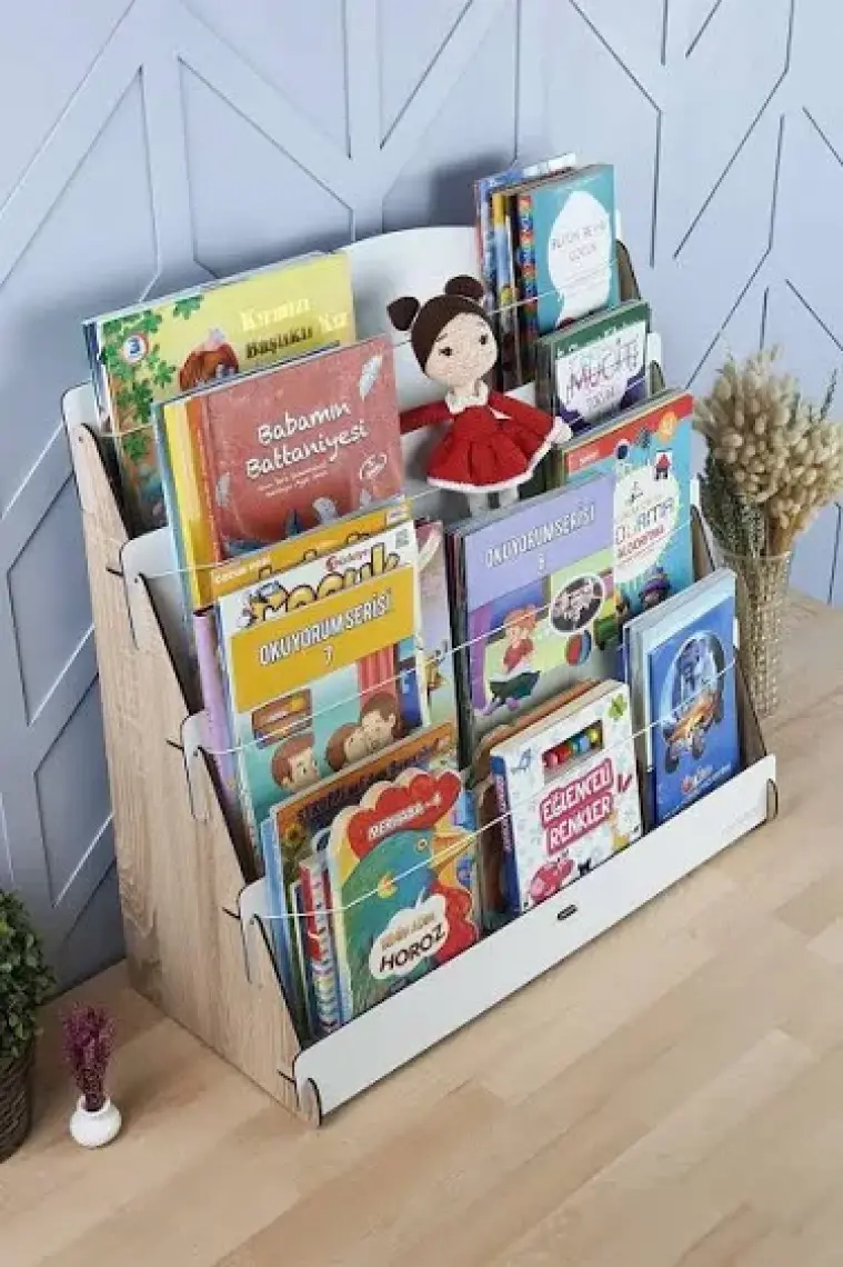 Mingitav Lucky Montessori Ahşap Çocuk Odası 4 Raflı Kitaplık