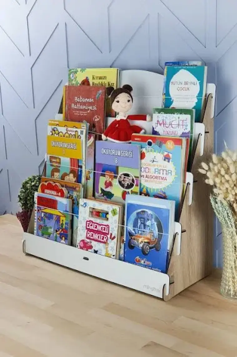 Mingitav Lucky Montessori Ahşap Çocuk Odası 4 Raflı Kitaplık