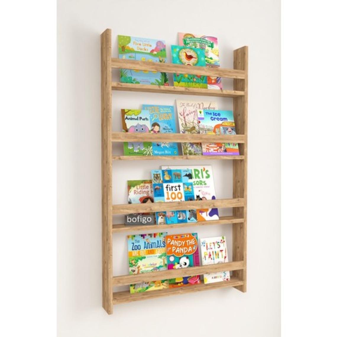 Bofigo 4 Raflı 120 x 74 cm Montessori Kitaplık Eğitici Çocuk Kitaplığı Çam