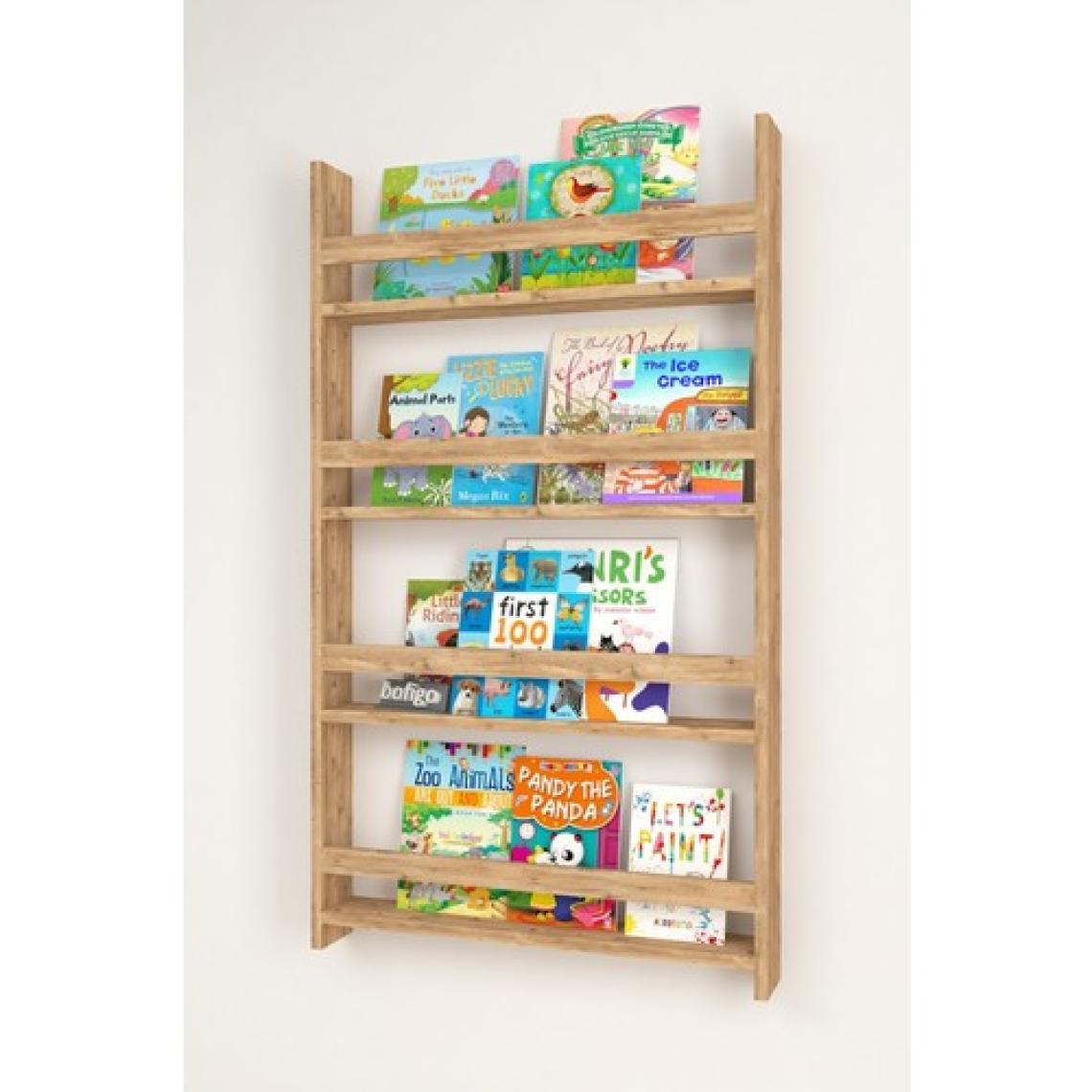 Bofigo 4 Raflı 120 x 74 cm Montessori Kitaplık Eğitici Çocuk Kitaplığı Çam
