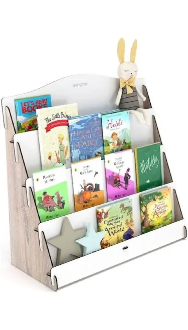Mingitav Lucky Montessori Ahşap Çocuk Odası 4 Raflı Kitaplık