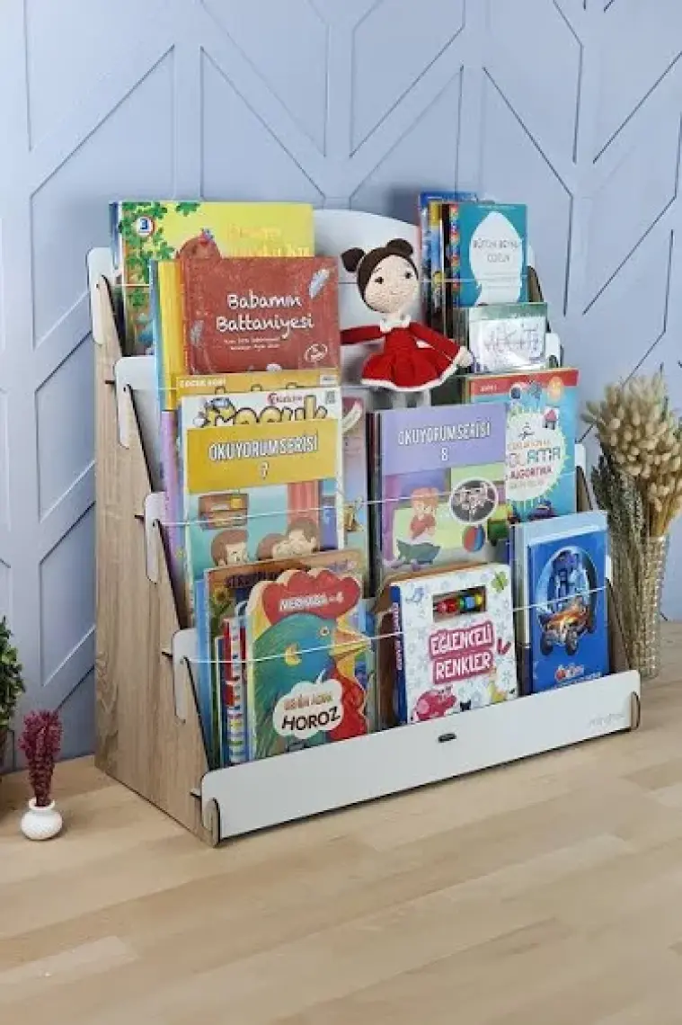 Mingitav Lucky Montessori Ahşap Çocuk Odası 4 Raflı Kitaplık