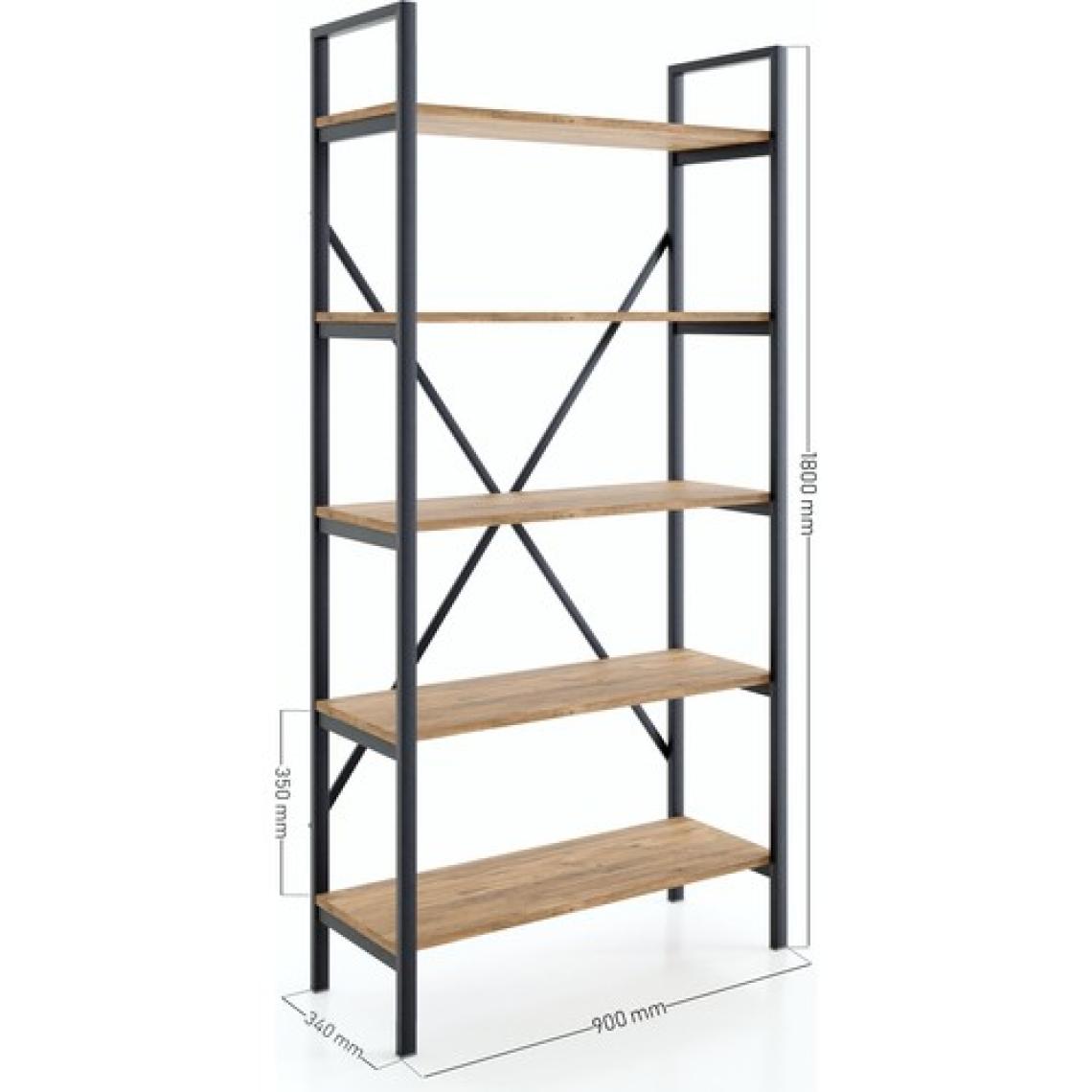 Ceramical Metal Ayaklı 5 Raflı Kitaplık - 90x180cm - Çam