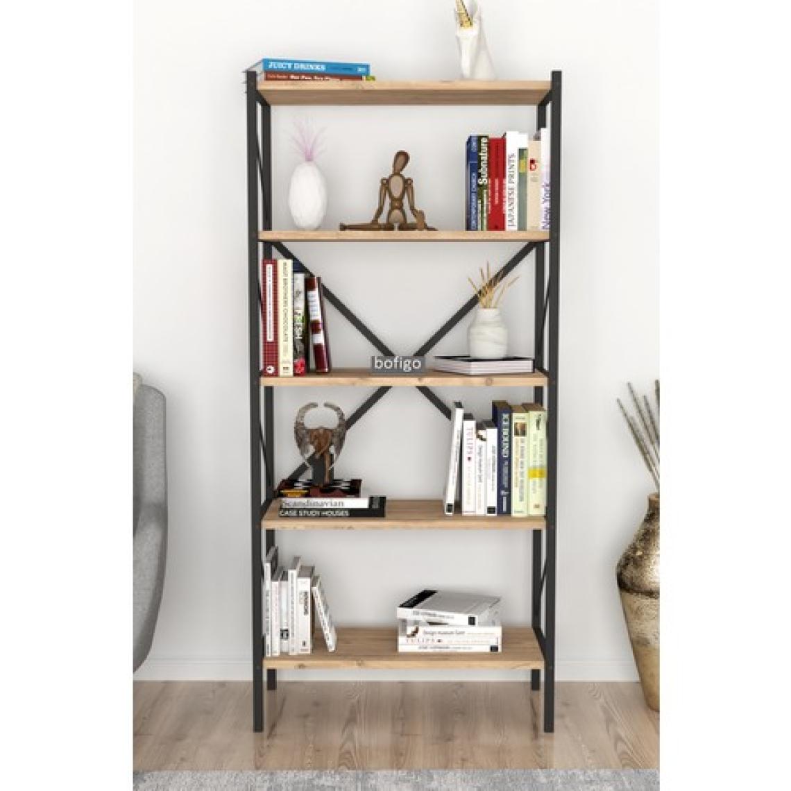 Bofigo Dekoratif 5 Raflı Kitaplık Metal Kitaplık Çam