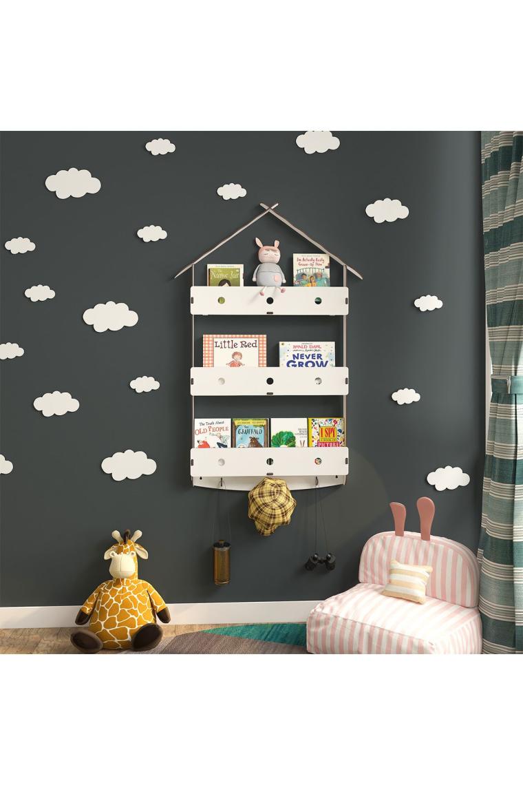 Mingitav Maison Çatılı Askılı Ahşap Eğitici Montessori Çocuk Odası Kitaplık