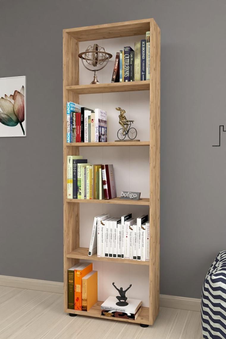 Bofigo Dekoratif 5 Raflı Kitaplık Modern Kitaplık Çam