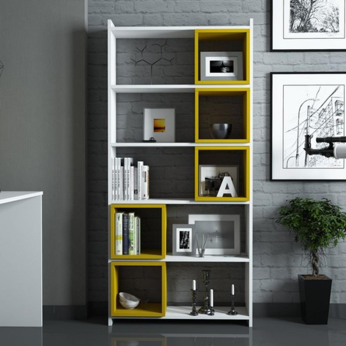 Variant Box Çalışma Masası Ve Kitaplık Takımı Beyaz Sarı