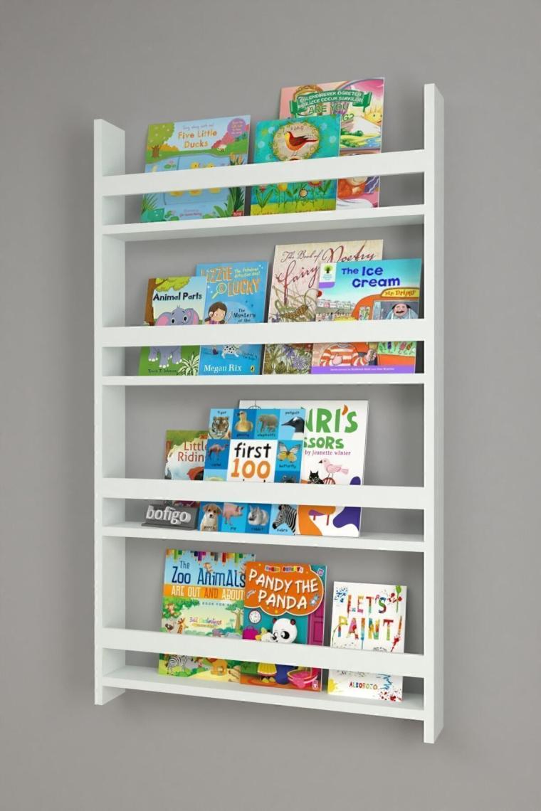 Bofigo 4 Raflı 120 x 74 cm Montessori Kitaplık Eğitici Çocuk Kitaplığı Beyaz