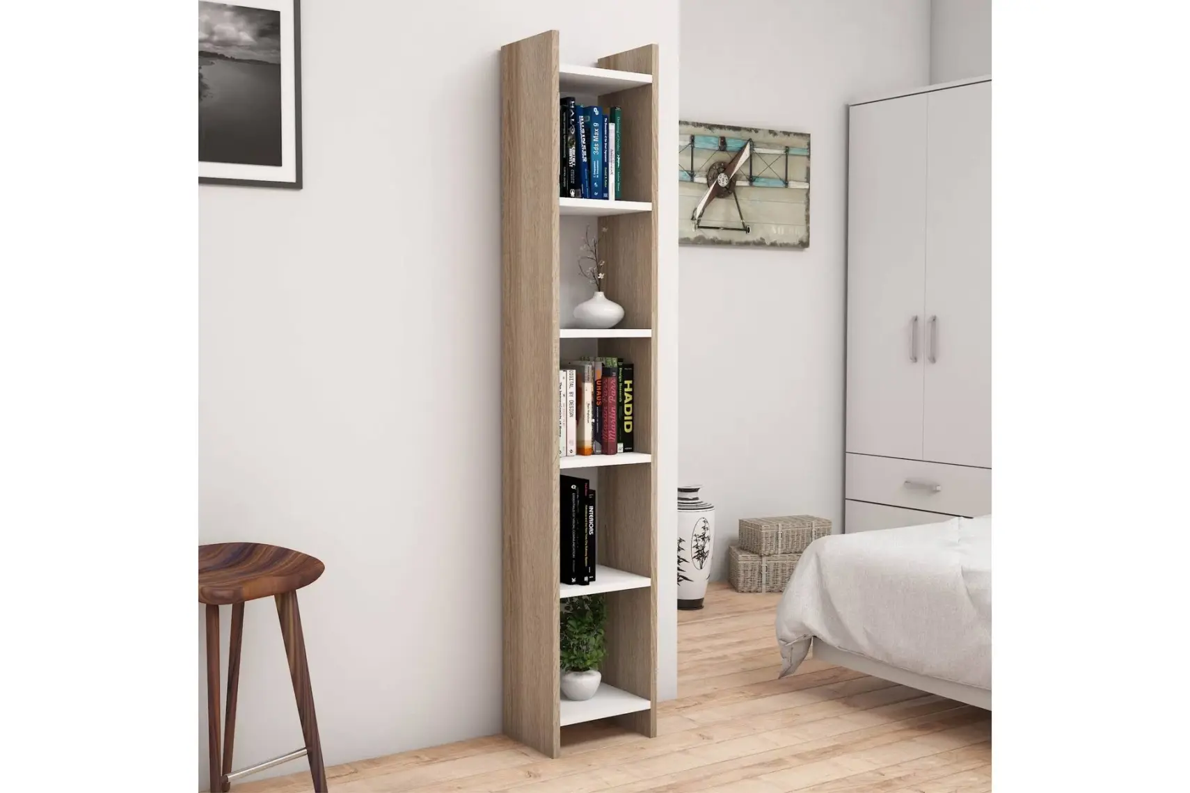 Bimossa W1020 Hüma Kitaplık Ceviz Beyaz 28.6cm