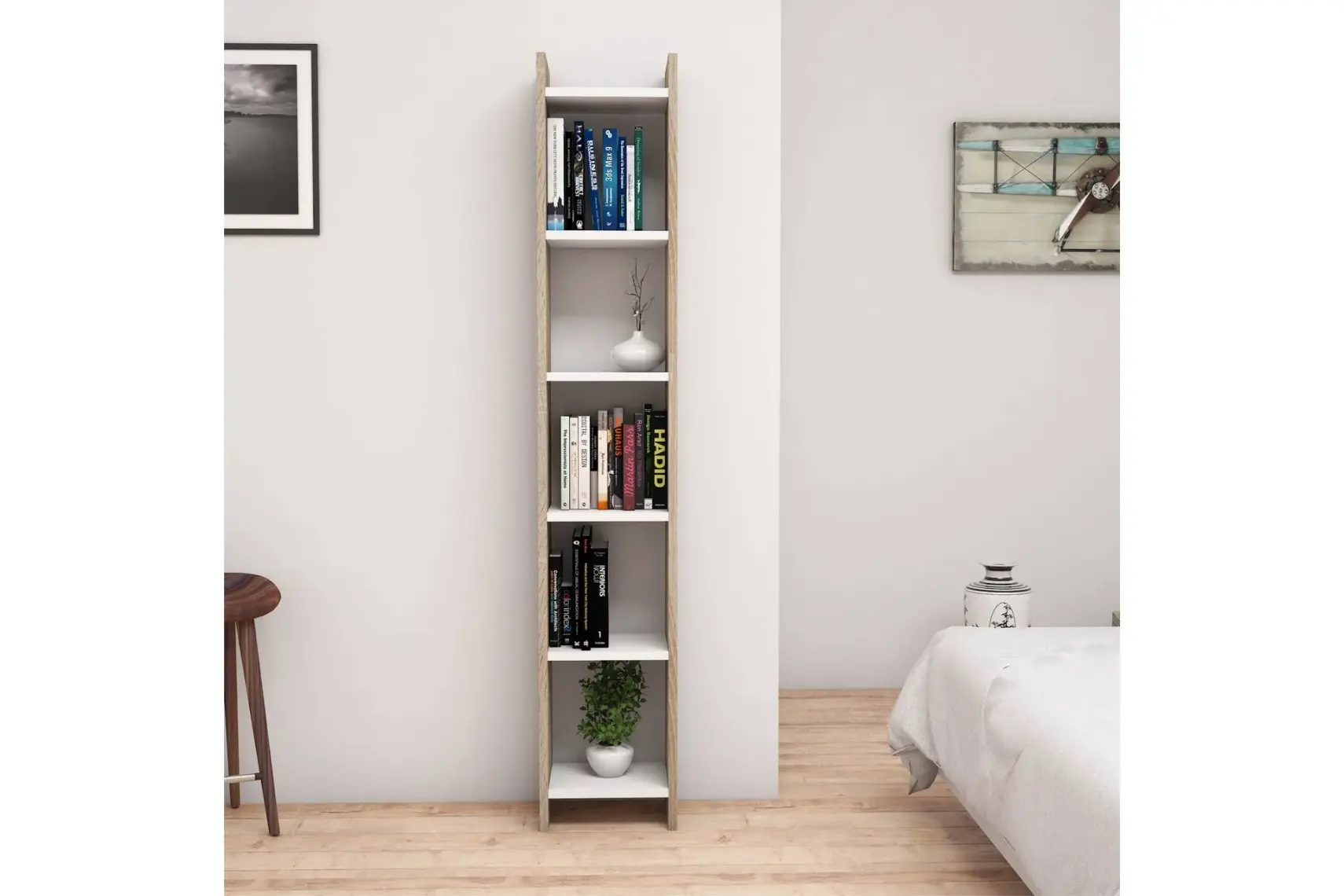 Bimossa W1020 Hüma Kitaplık Ceviz Beyaz 28.6cm