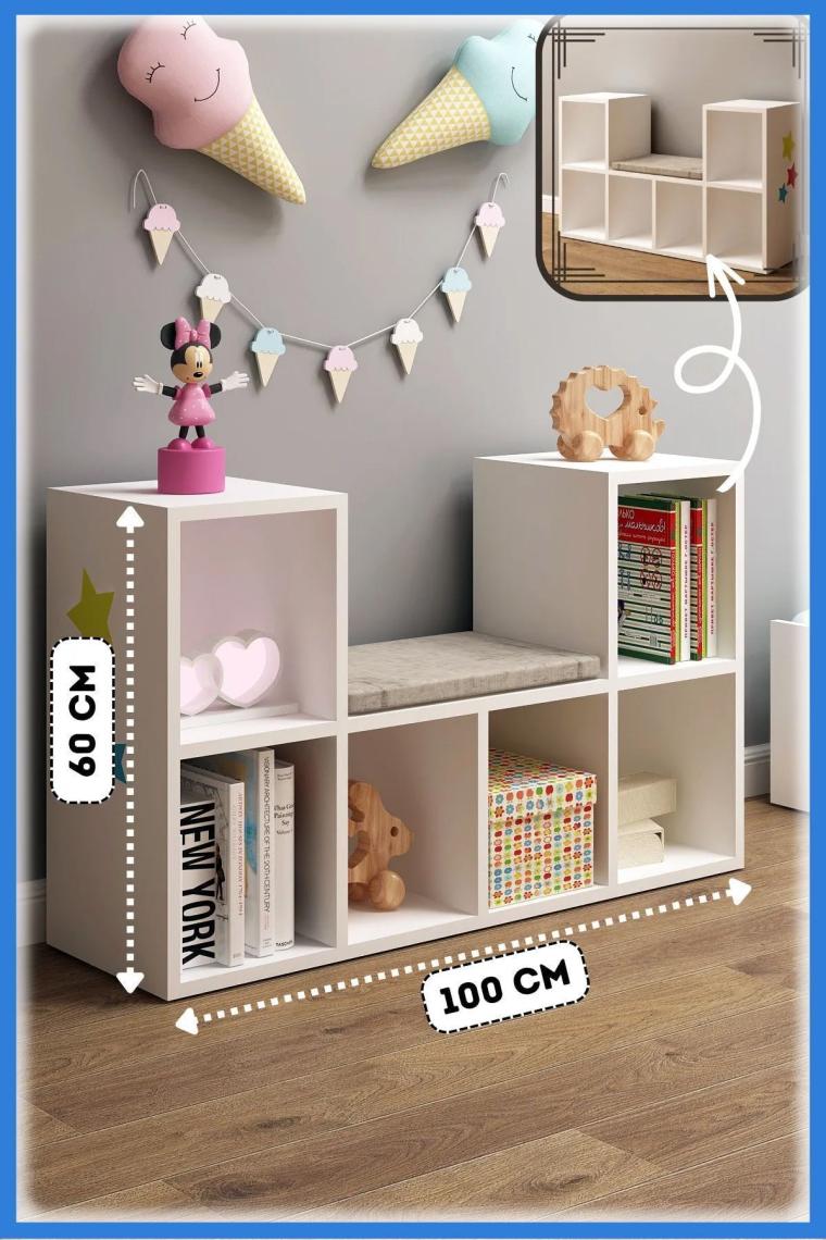Fly Mobilya Linaza Montessori Minderli Kitaplık