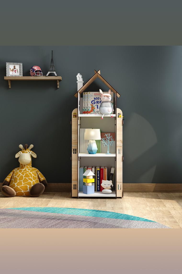 Mingitav Roofy 9 Raflı Ahşap Montessori Çocuk Odası Eğitici Kitaplık Iskandinav Tarz Montessori Kitaplık