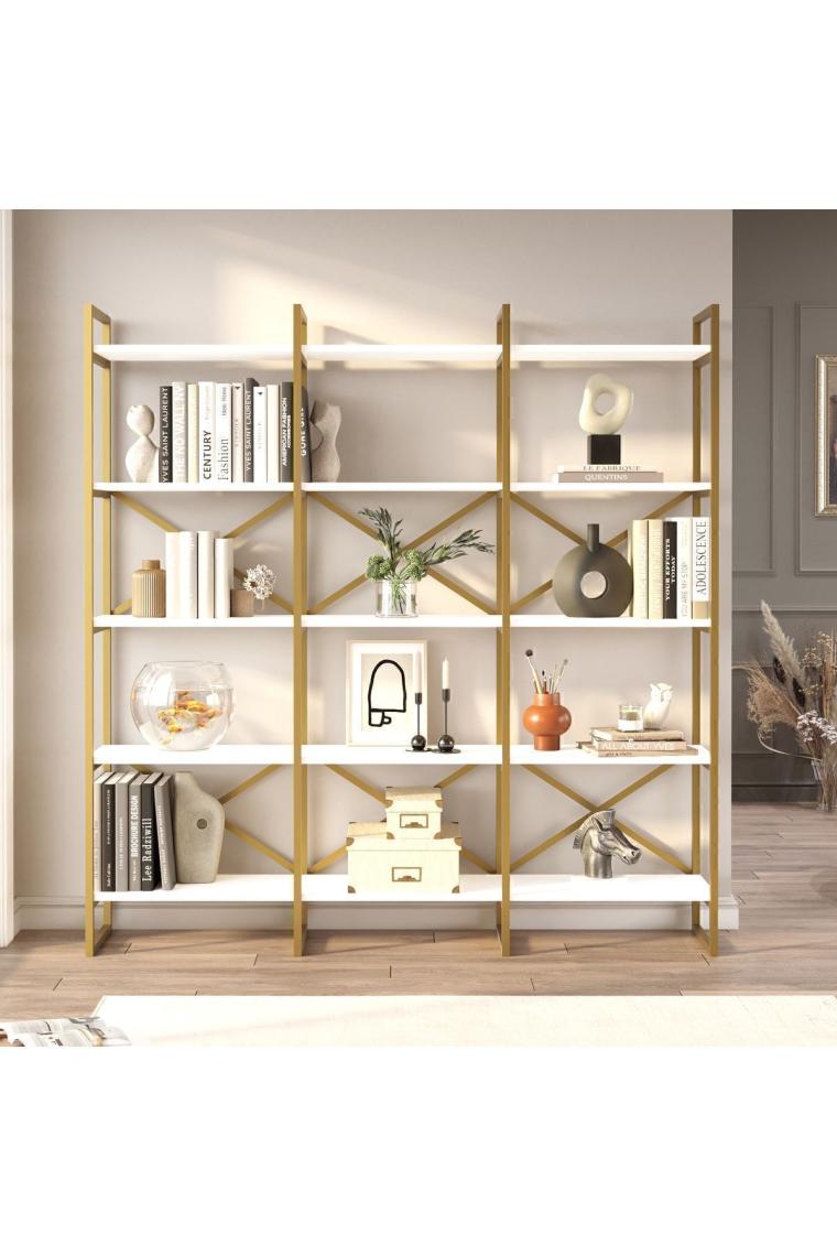 Voyage Gold Metal Kitaplık 5 Raflı Geniş 3 Bölme 175cm Beyaz Vg6-w