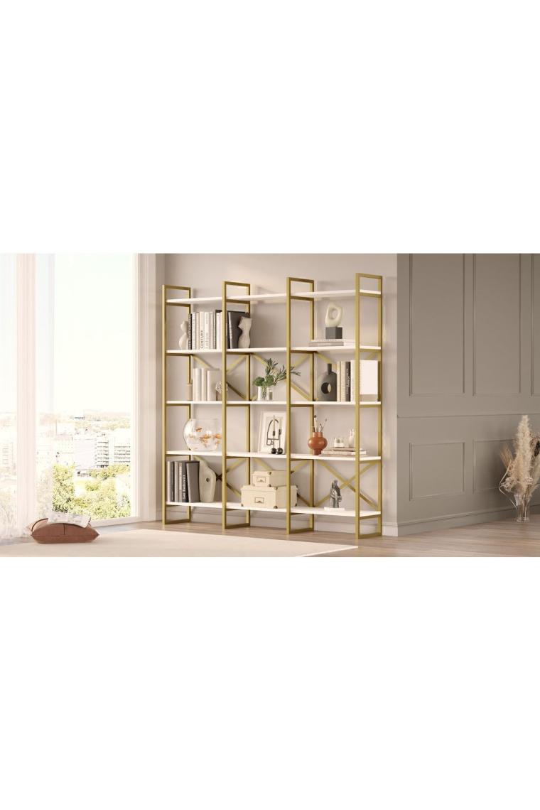 Voyage Gold Metal Kitaplık 5 Raflı Geniş 3 Bölme 175cm Beyaz Vg6-w