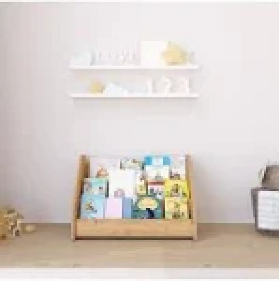 Minera Anka Montessori Ahşap Yer Kitaplığı - MDF, 58x34x37 cm, Mavi, Minimalist Tasarım, Ev ve Ofis Kullanımı İçin