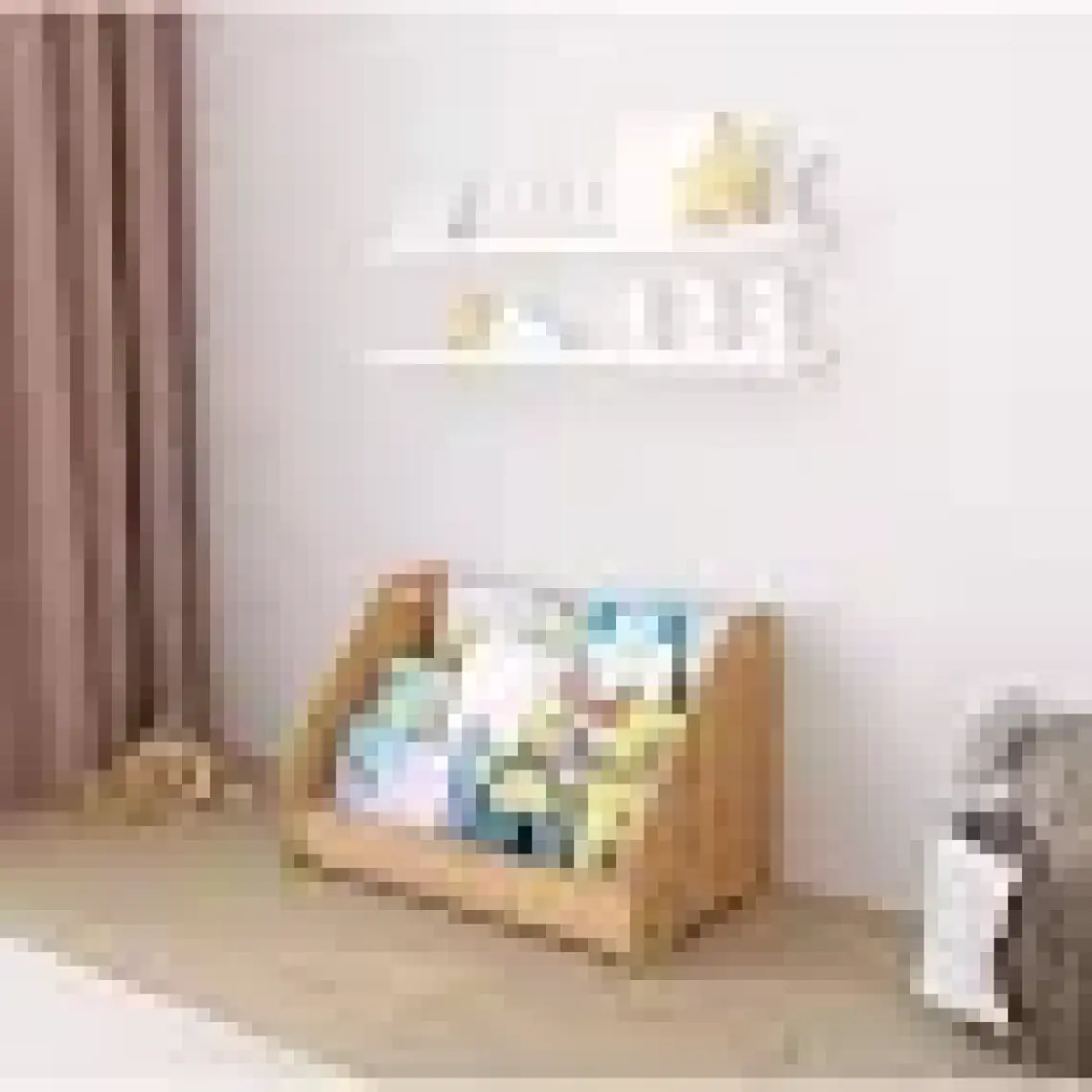 Minera Anka Montessori Ahşap Yer Kitaplığı - MDF, 58x34x37 cm, Mavi, Minimalist Tasarım, Ev ve Ofis Kullanımı İçin