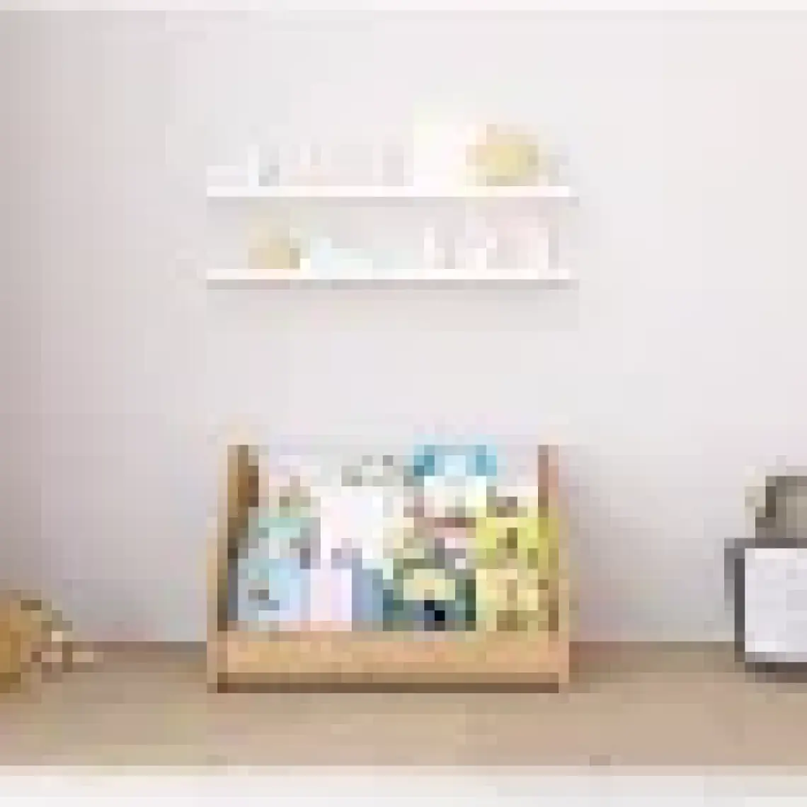 Minera Anka Montessori Ahşap Yer Kitaplığı - MDF, 58x34x37 cm, Mavi, Minimalist Tasarım, Ev ve Ofis Kullanımı İçin