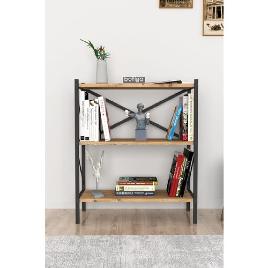 Bofigo Dekoratif 3 Raflı Kitaplık Metal Kitaplık Çam