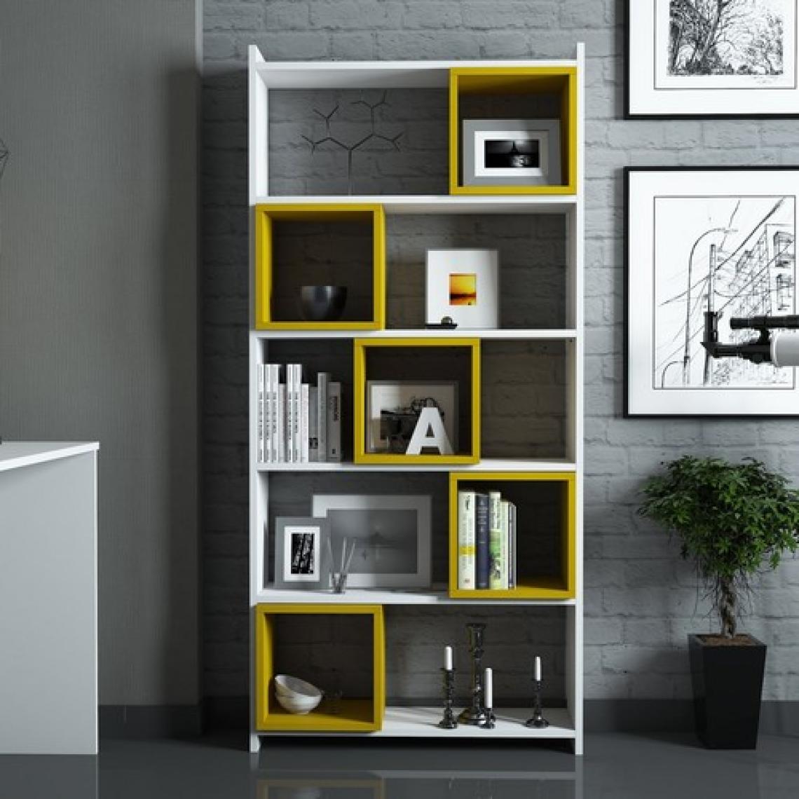 Variant Box Çalışma Masası Ve Kitaplık Takımı Beyaz Sarı