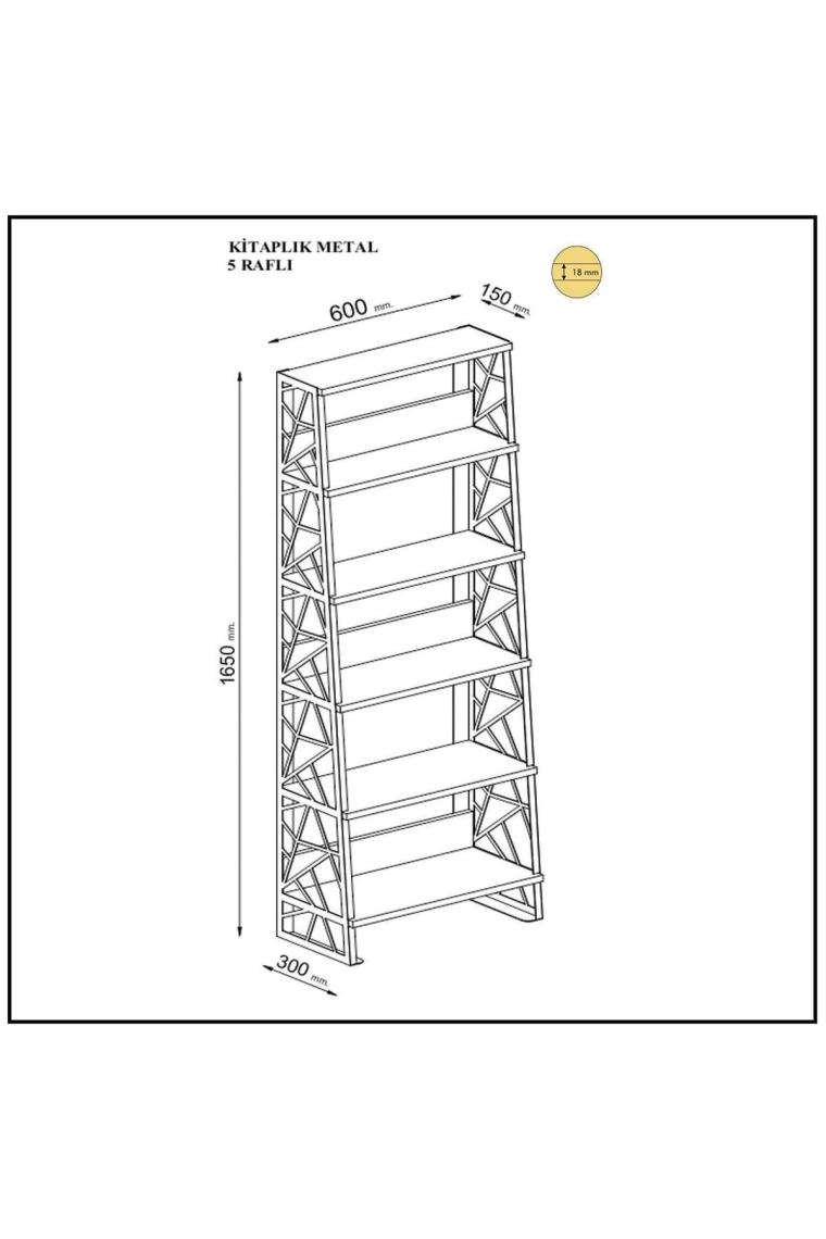 Wood'n Love Albatros 5 Raflı Metal Kitaplık - Atlantik Çam / Siyah