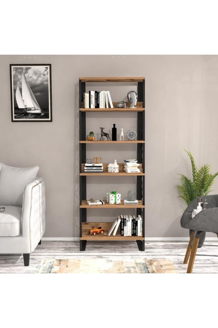 Wood'n Love Albatros 5 Raflı Metal Kitaplık - Atlantik Çam / Siyah