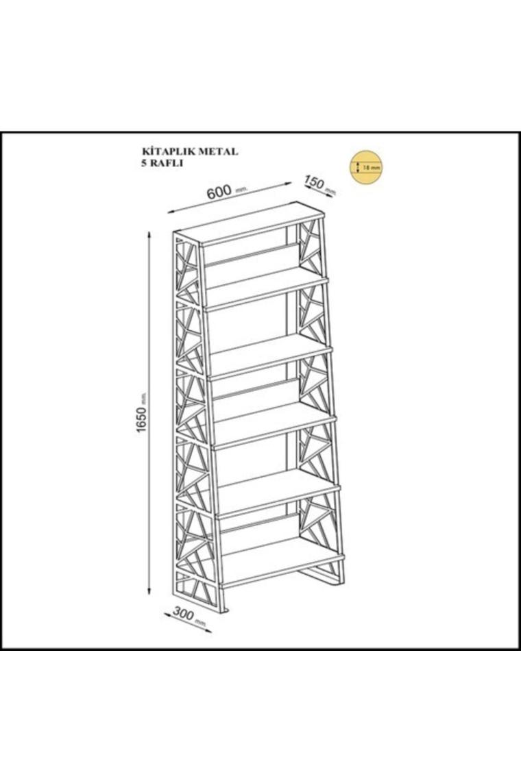 Wood'n Love Albatros 5 Raflı Metal Kitaplık - Atlantik Çam / Siyah