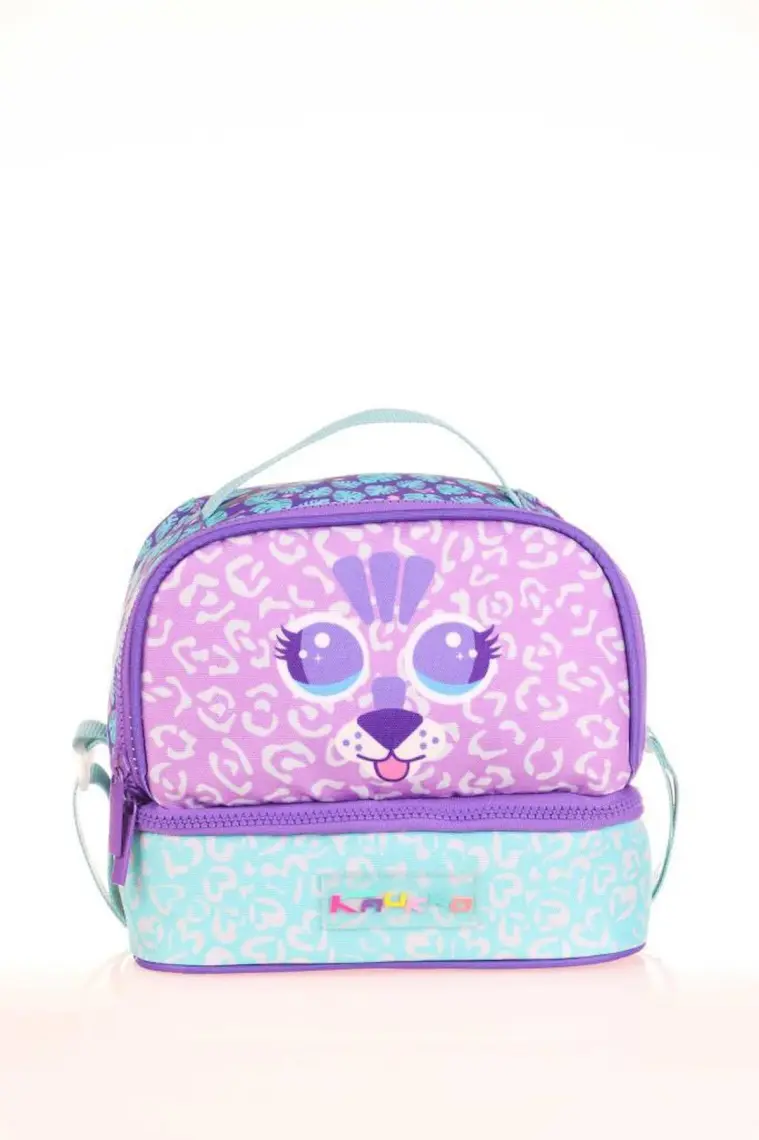 Kaukko Kids Iki Gözlü Isı Yalıtımlı Kız Çocuk Sevimli Aslan Mor Beslenme Çantası