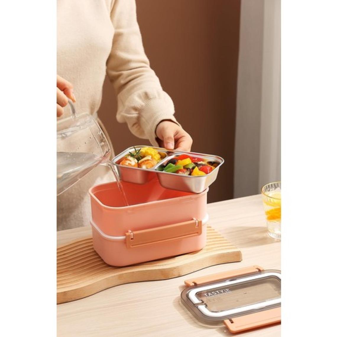 Vagonlife Bento Lunch Box Ofis-Okul Için Yeni Nesil Sefer Tası Çift Kat 3 Bölme Paslanmaz Çelik F494