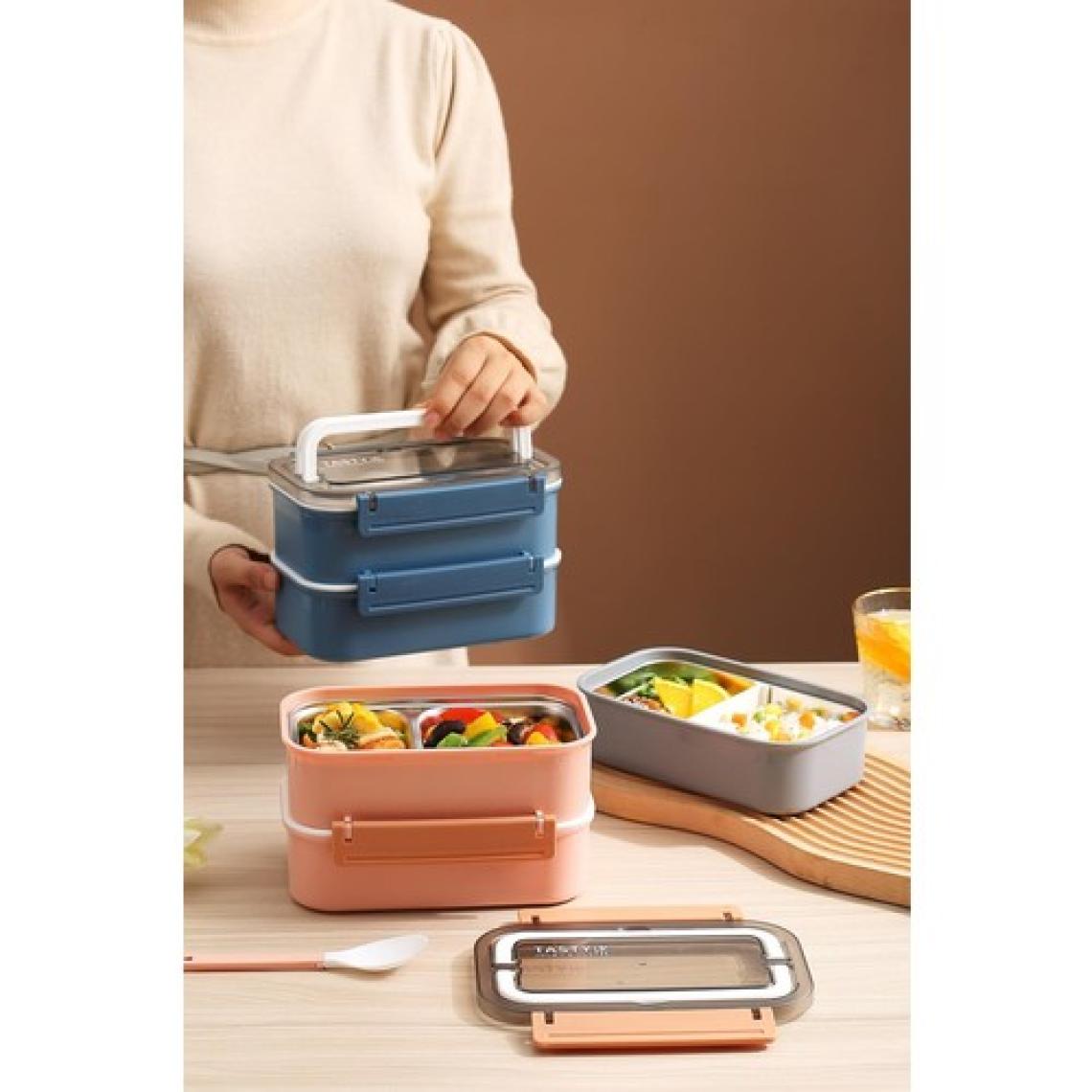 Vagonlife Bento Lunch Box Ofis-Okul Için Yeni Nesil Sefer Tası Çift Kat 3 Bölme Paslanmaz Çelik F494