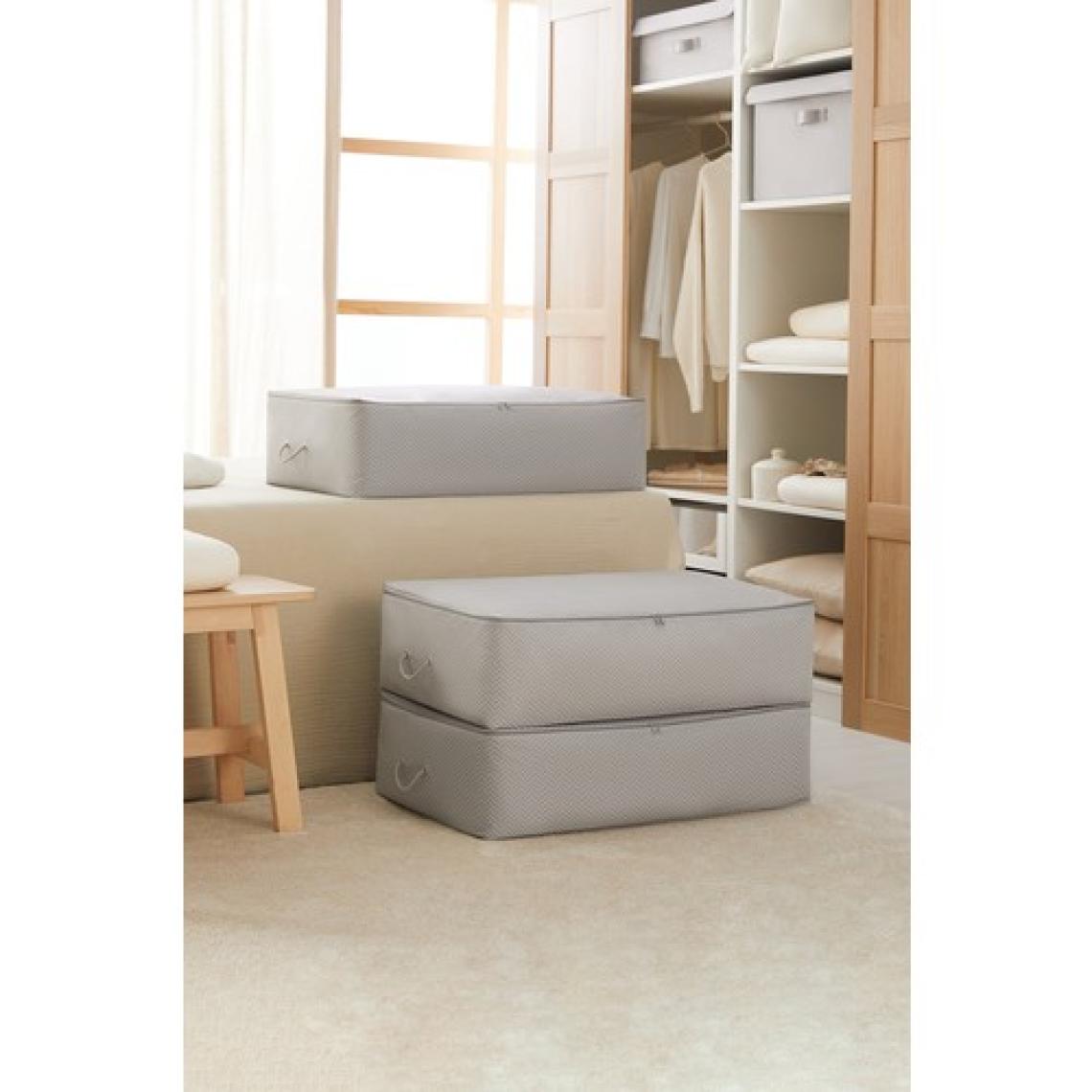 Ocean Home Textile 3 Adet Mega Boy Gri Balıksırtı Baza Altı Yastık Yorgan Kazak Hurcu, Hurç 74x46x22 cm