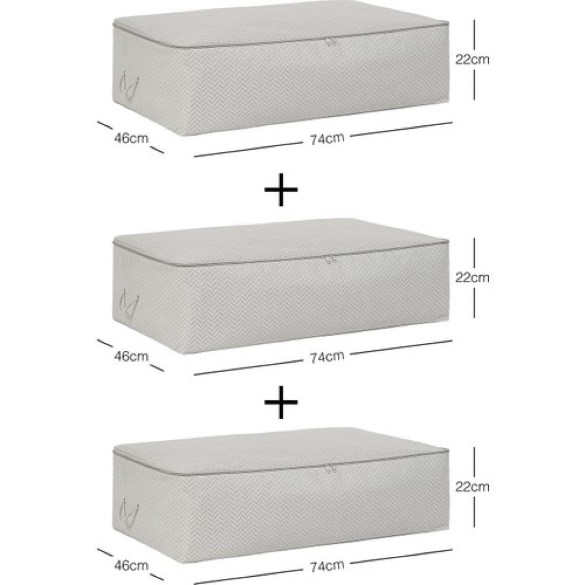 Ocean Home Textile 3 Adet Mega Boy Gri Balıksırtı Baza Altı Yastık Yorgan Kazak Hurcu, Hurç 74x46x22 cm
