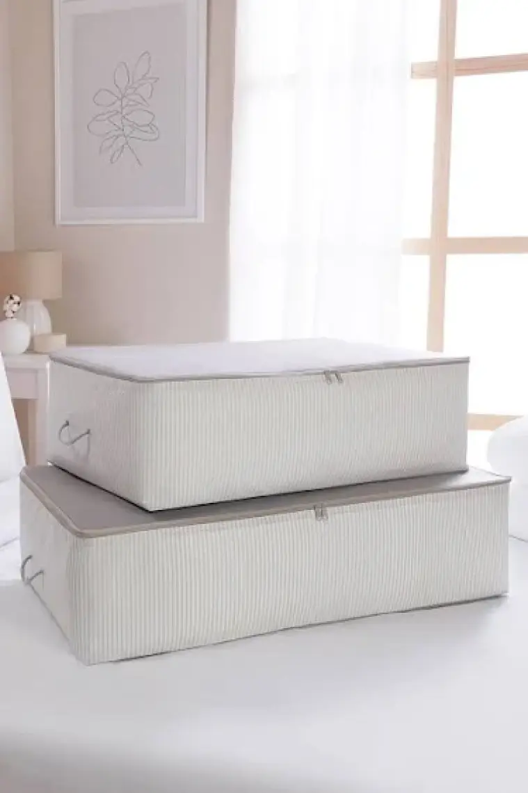 Ocean Home Textile 2'li Stuff&Things Gri Baza Altı Yastık Yorgan Kazak Hurcu, Hurç